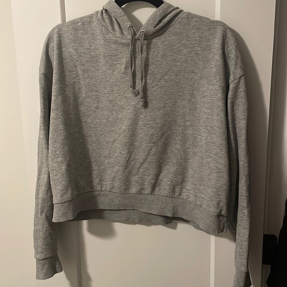 H&M Cropped Gray Hoodie Sz Large